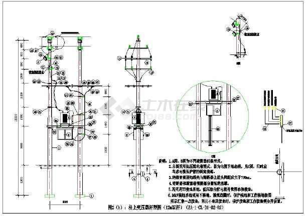 柱上变压器杆型图12m双杆cad图纸