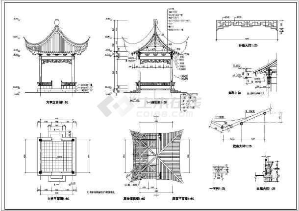 十六柱八角重檐亭设计施工图