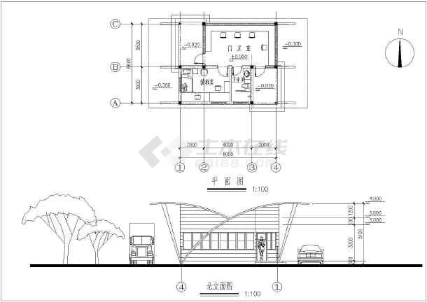 某门卫室及大门设计cad