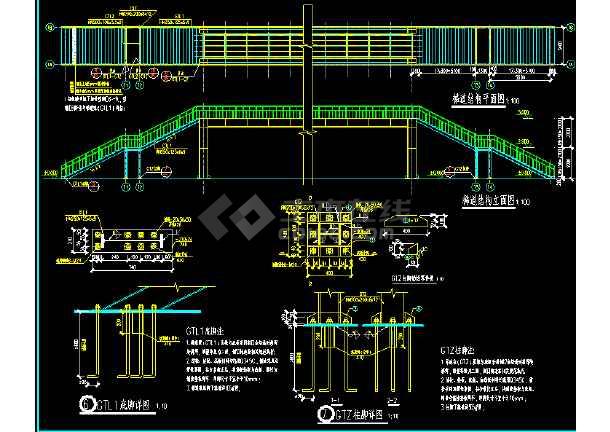 钢结构人行过街天桥结构施工cad图,含设计说明