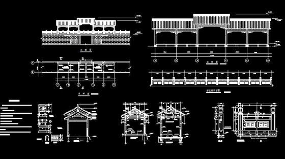 类别 园林绿化及施工 一套连体古建亭廊图纸包括建筑结构节点及基础