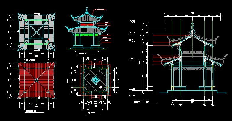 一套四角亭的施工图