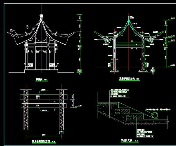 园林景观六角仿古亭子 建筑图 结构图 详图