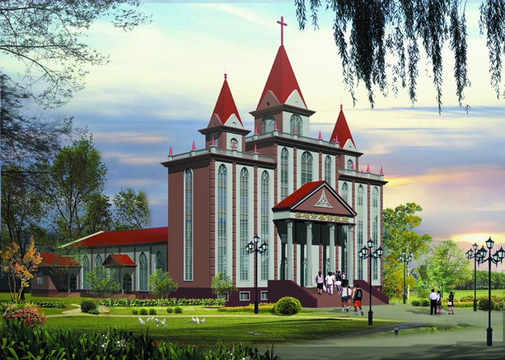 苏中苏北地区规模较大的基督教堂,建筑面积3010平方米,已经建成,效果