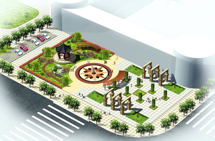 小广场效果图设计图 3d设计 广场游园绿化设计图