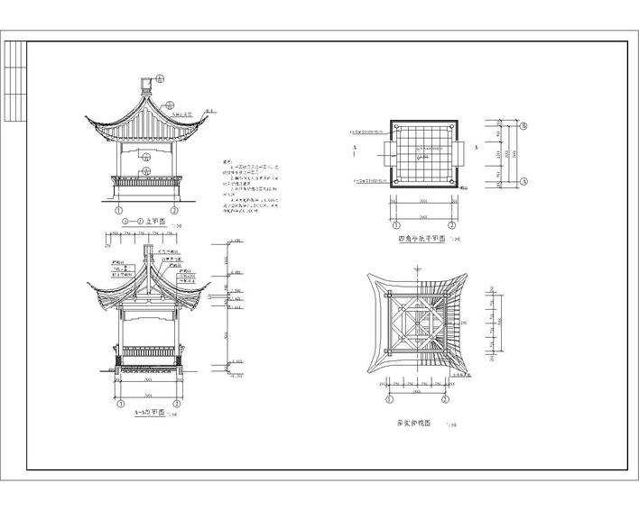 仿古四角亭施工图_cad图纸下载-土木在线