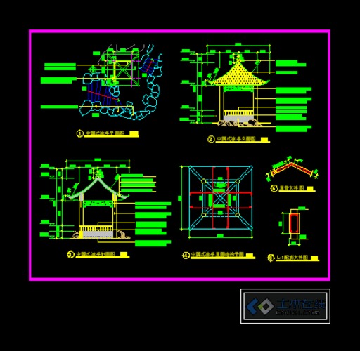 福建中国式凉亭施工详图,建筑剖面及结构配筋图