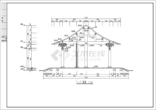 【古建】某清明上河园歇山顶大门建筑施工图-图三