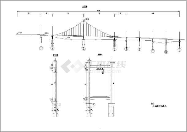 某140m跨公路立交自锚式悬索桥设计图