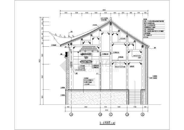 仿古大型木结构戏楼结构施工图(复杂梁雕花)图片2