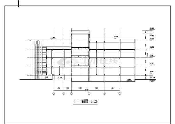 某地学校5层框架结构图书馆建筑方案设计图