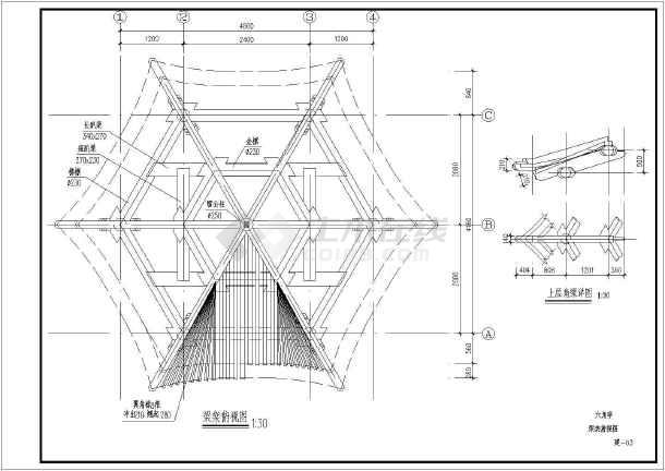 某景区一层砖木结构六角亭建筑设计方案图