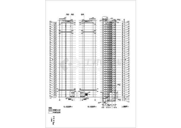 图,1-4层平面图,五~三十三层平面图,屋顶层平面图,4个立面图,1-1剖面