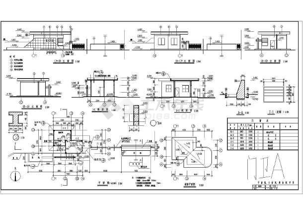 三套精致的小区门卫岗亭保安亭设计施工cad平面图纸