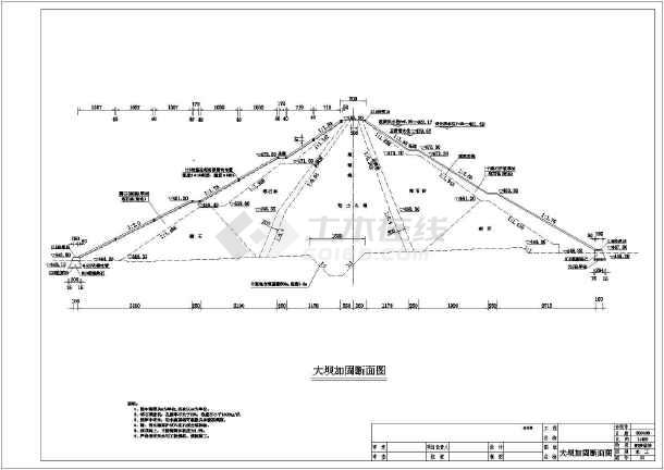 某处的水库大坝的加固横断面结构设计