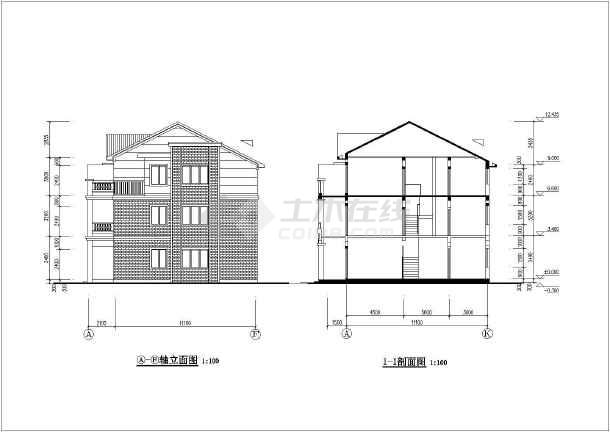 某地三层坡屋顶联排别墅建筑设计方案图