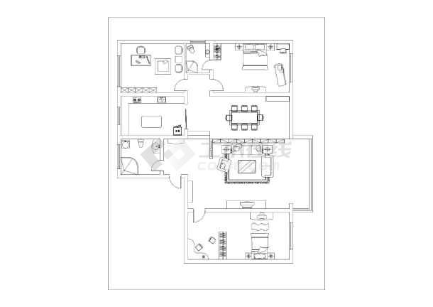 皇冠花园户型测量1三室两厅居室装修设计图纸