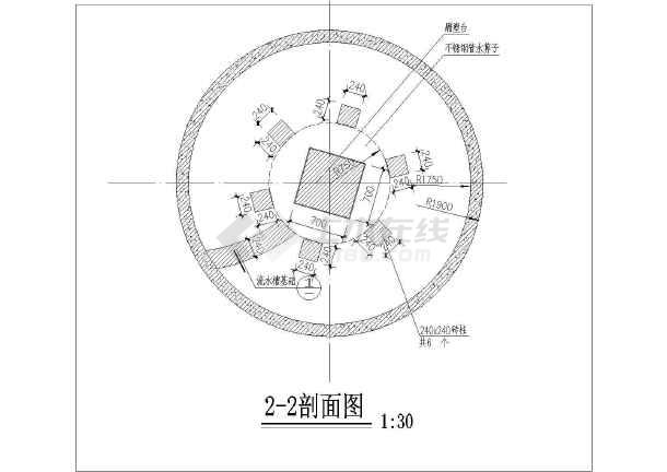 某小区喷泉中心水池雕塑平面图剖面图