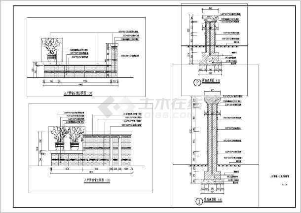 两个简欧小区入户景墙的景观设计施工图