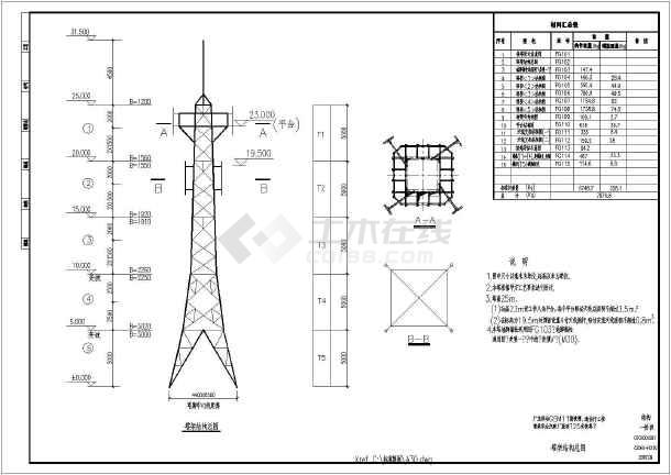 广东某移动通信25米铁塔结构图纸