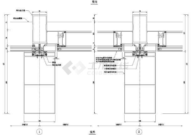 玻璃幕墙节点cad施工图纸(竖明横隐 隐框幕墙)