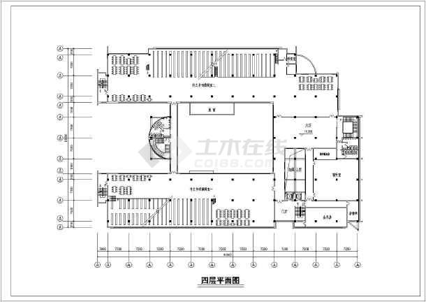 湘潭市某学校四层图书馆建筑设计平面图