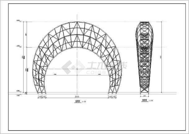 某地钢结构月亮造型工程管桁架结构图图片3