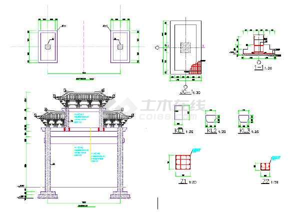 经典的徽派风格框架结构大门结构设计cad施工图说明齐全