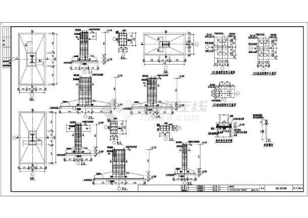 修理中心钢设计施工图,包含结构,基础平面布置图,基础详图,预埋布置图