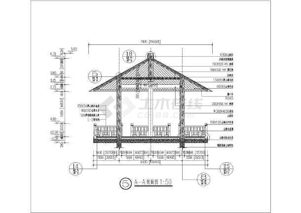 全套cad施工设计图,图纸设计非常详细,包括休闲亭及平台立面图,剖面图