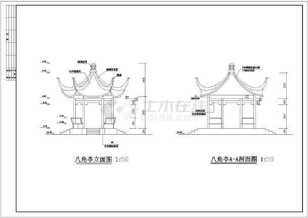 某地园林仿古建筑八角景观亭施工图纸