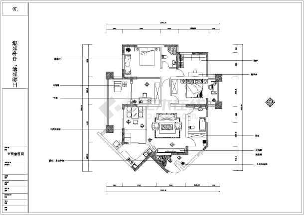 【某地】中华名城三室一厅室内装修设计图_cad图纸下载-土木在线