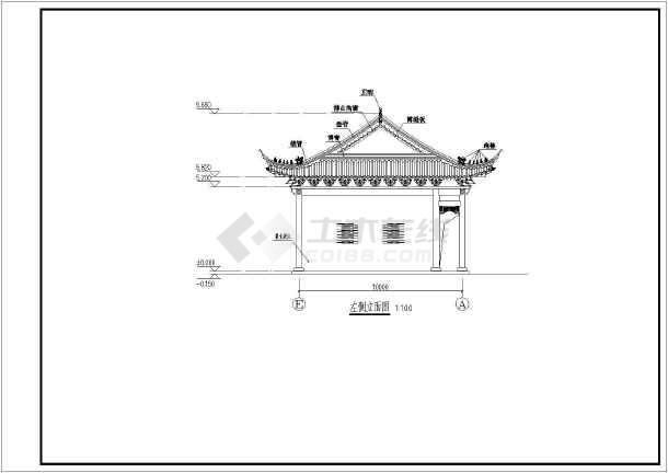某地上一层框架结构寺庙建筑设计方案图