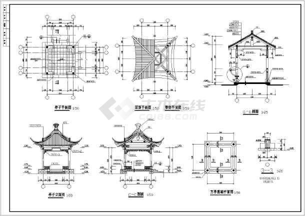 本图纸为:古建长廊建筑设计施工图(共5张),其中包含:平面图,立面图