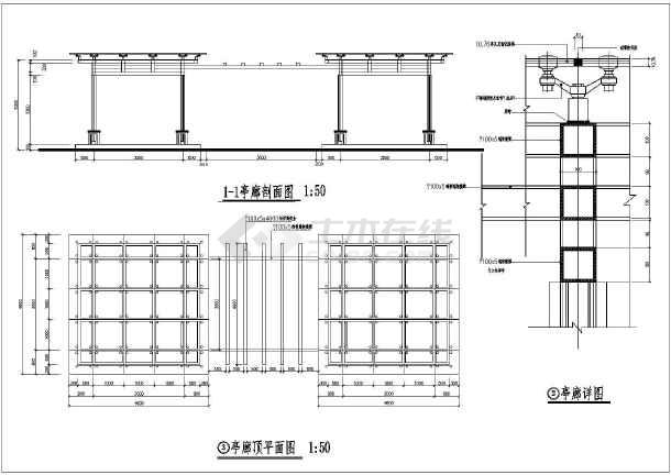 某小区广场钢化玻璃亭及亭廊结构施工图图片2