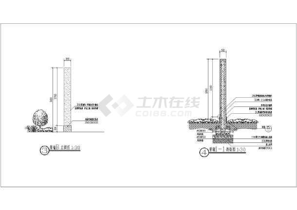 某小区三个简洁风格景观墙施工图纸图片3