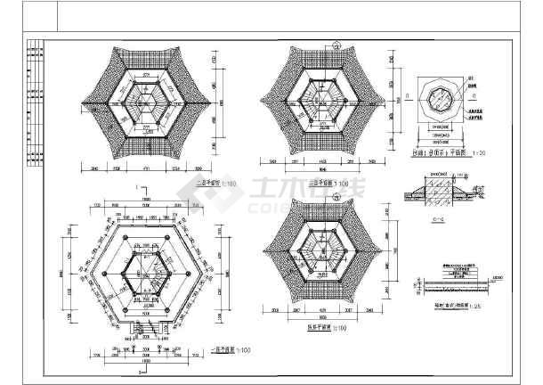 仿古代五层带斗拱摘星楼宝塔建筑设计施工图