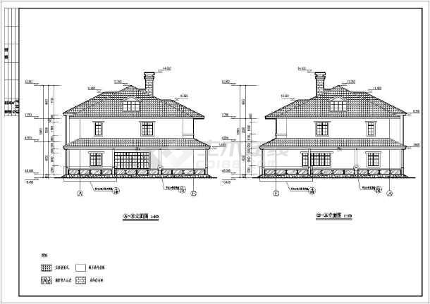 广东2层坡屋顶框架结构私人会所建筑施工图