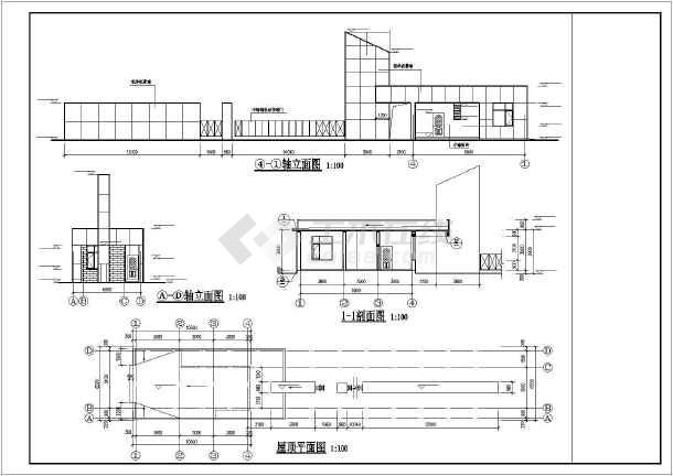 大门门卫建筑结构施工图,包含建筑设计说明,建筑平面图,立面图,剖面图