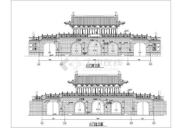 古代城门及山门建筑设计施工cad方案图纸