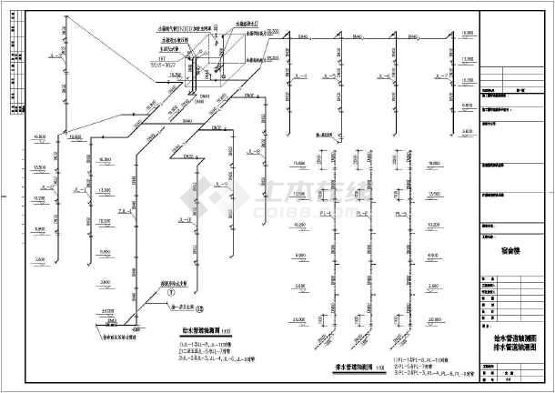 •宿舍楼给排水•卫生间大样图•给水管道•轴测图&