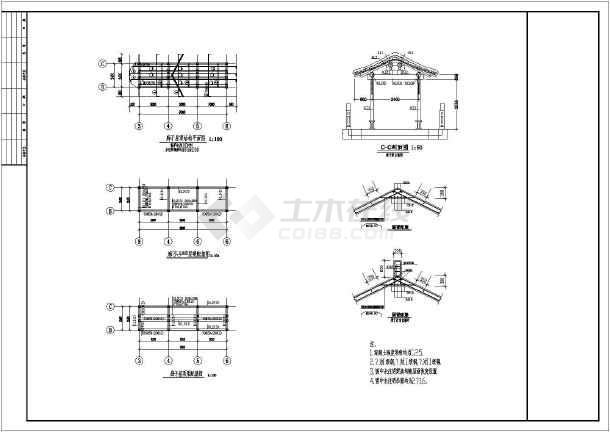 结构设计施工图纸,该图纸包括:建筑平面图,屋顶平面图,立面图,剖面图