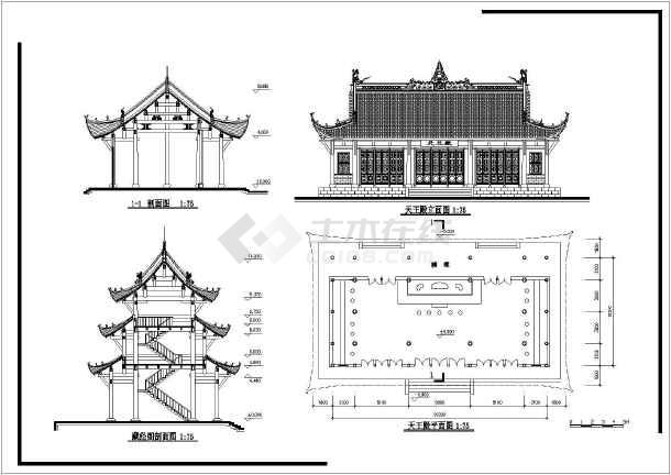 某城市古建寺庙建筑设计图(平立剖)