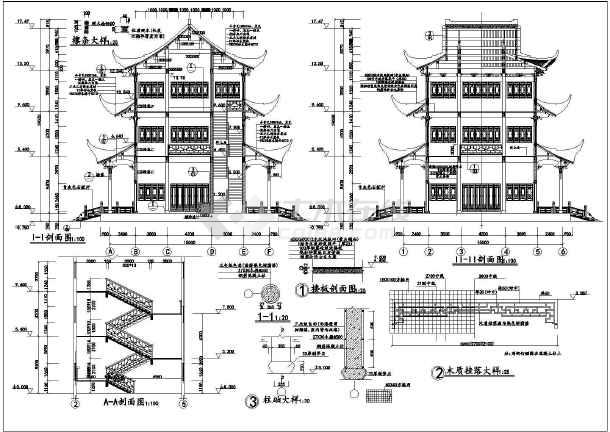 古建筑阁楼cad施工方案图纸(设计特别细致)图片2