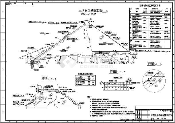 某处主坝坝体结构布置图以及剖面图