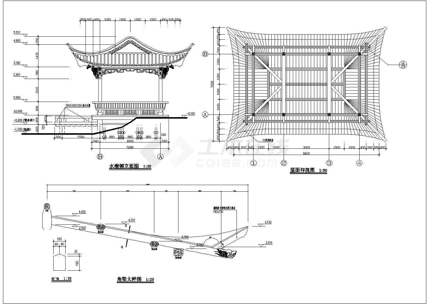 某地砖木结构歇山式水榭建筑方案图