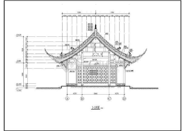 南方某地单层歇山仿古建建筑方案图-图七