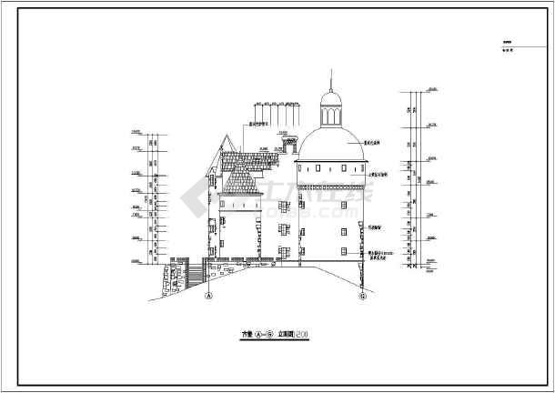 很有代表性的三层坡顶法国古堡建筑cad构造详图(标注详细)