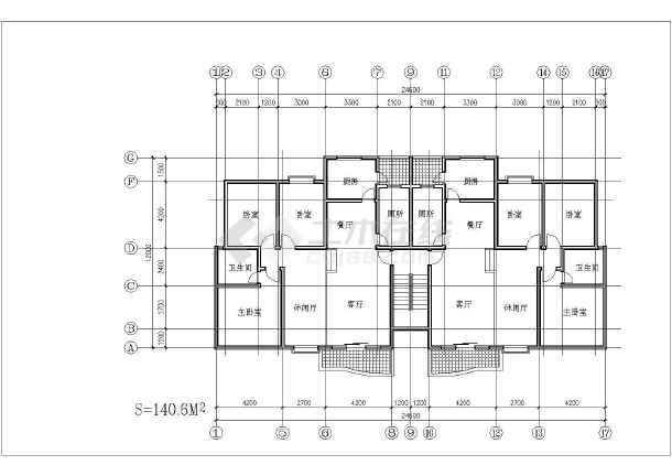 一套一梯两户型单元式住宅平面图 剖面图 正立面侧立:  没问题,出红