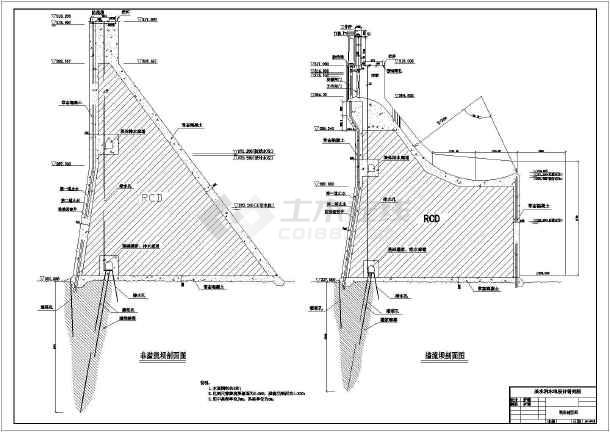 某重力坝平面布置及细部构造初步设计图